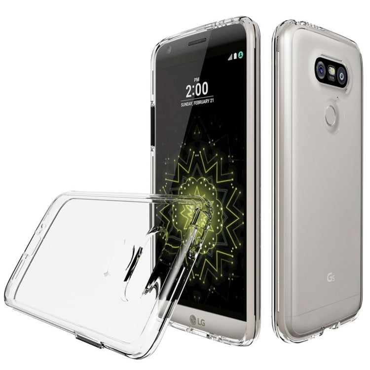 For LG G5 PC + TPU Chrome Plated Press Button Transparent Protective Back Cover Case(Transparent)