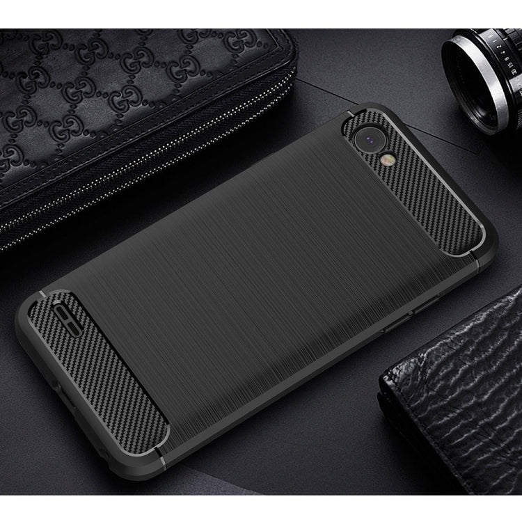 For LG Q6 Brushed Texture Carbon Fiber Shockproof TPU Rugged Armor Protective Case