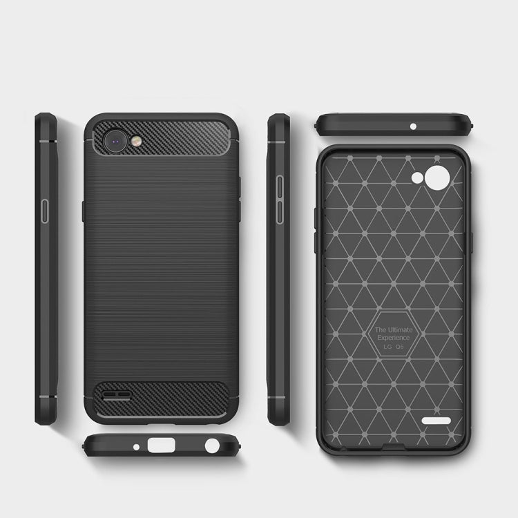 For LG Q6 Brushed Texture Carbon Fiber Shockproof TPU Rugged Armor Protective Case