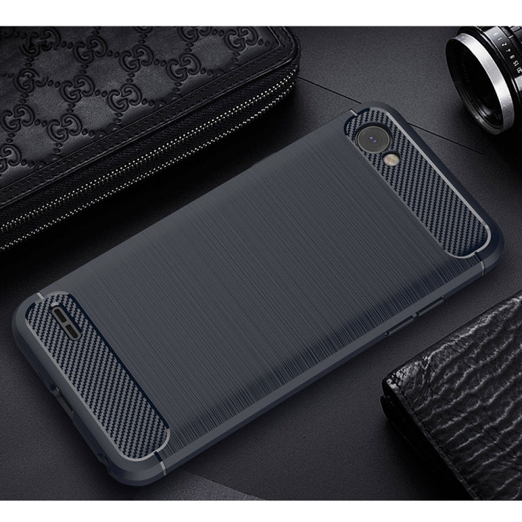 For LG Q6 Brushed Texture Carbon Fiber Shockproof TPU Rugged Armor Protective Case