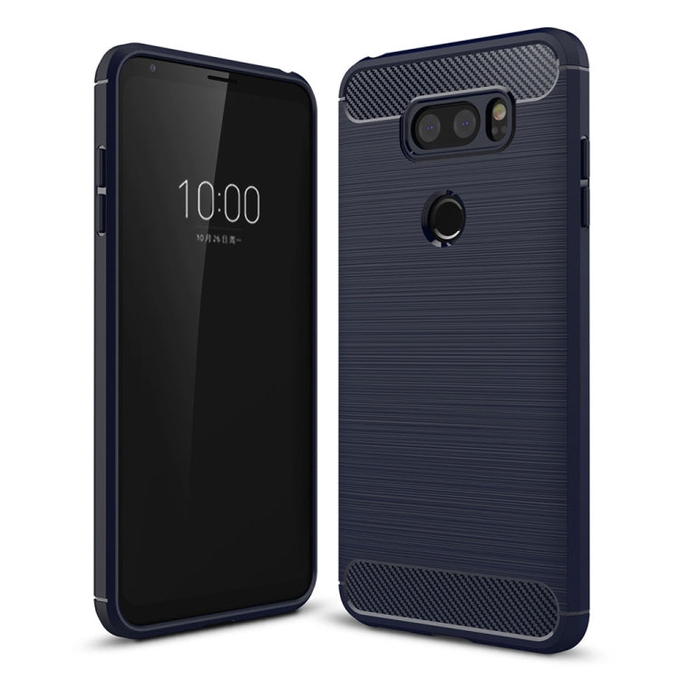 For LG V30 Brushed Texture Carbon Fiber Shockproof TPU Rugged Armor Protective Case