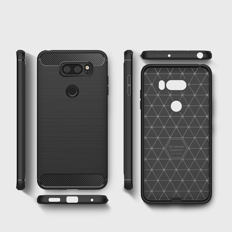 For LG V30 Brushed Texture Carbon Fiber Shockproof TPU Rugged Armor Protective Case
