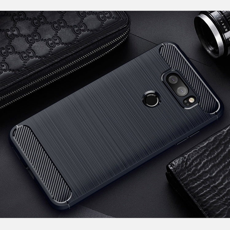 For LG V30 Brushed Texture Carbon Fiber Shockproof TPU Rugged Armor Protective Case