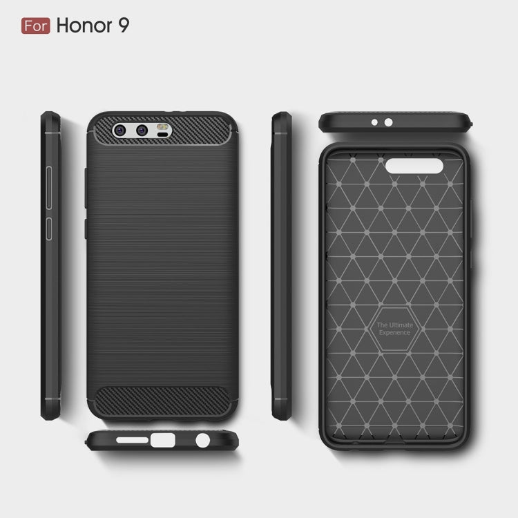 For Huawei Honor 9 Brushed Texture Carbon Fiber Shockproof TPU Rugged Armor Protective Case