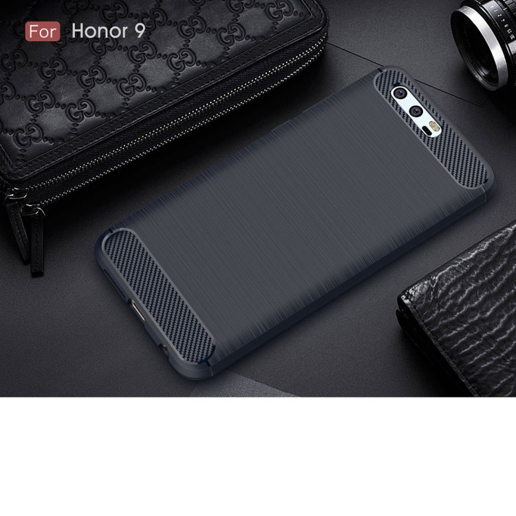 For Huawei Honor 9 Brushed Texture Carbon Fiber Shockproof TPU Rugged Armor Protective Case