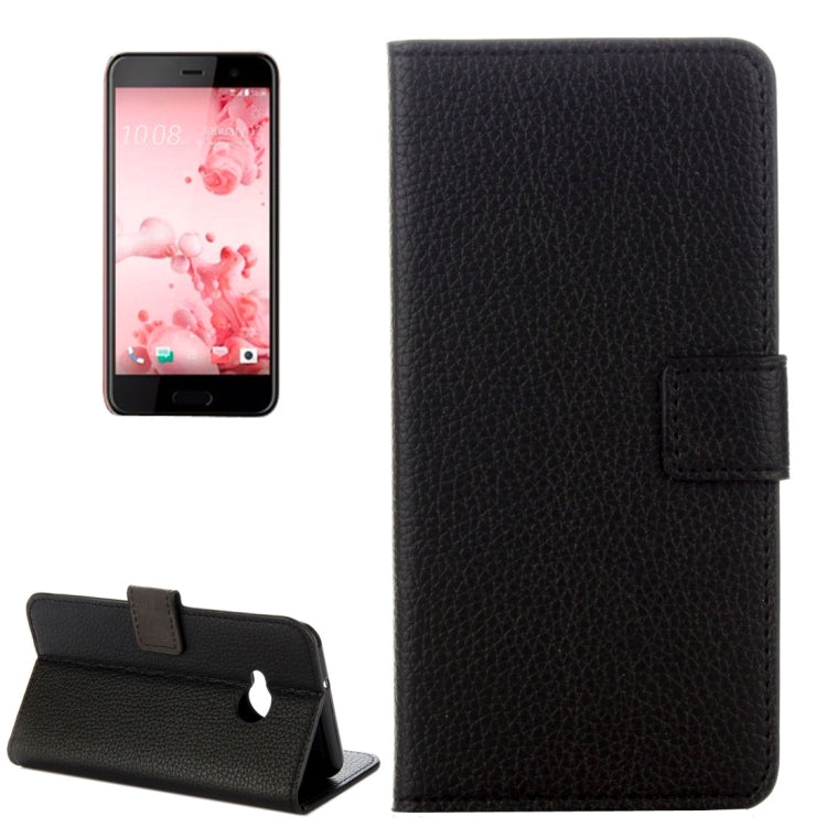 For HTC U Play Pure Colour Horizontal Flip Leather Case with Holder & Card Slots & Wallet(Black)