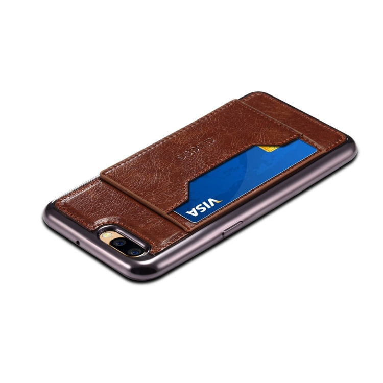 For OPPO R11 Electroplating TPU Crazy Horse Texture Protective Case with Holder & Card Slots & Lanyard