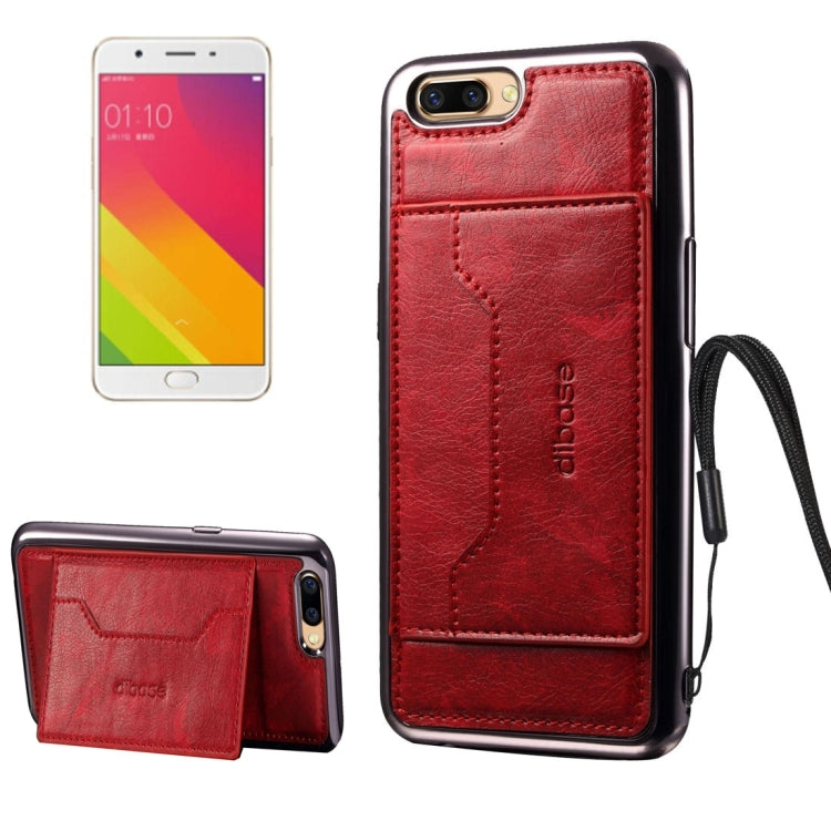 For OPPO R11 Electroplating TPU Crazy Horse Texture Protective Case with Holder & Card Slots & Lanyard