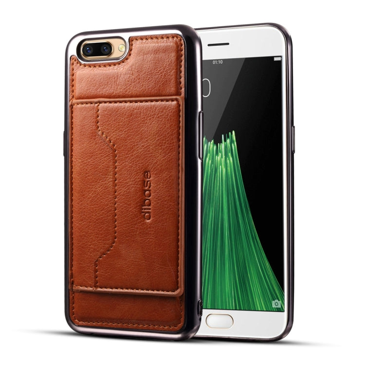 For OPPO R11 Electroplating TPU Crazy Horse Texture Protective Case with Holder & Card Slots & Lanyard