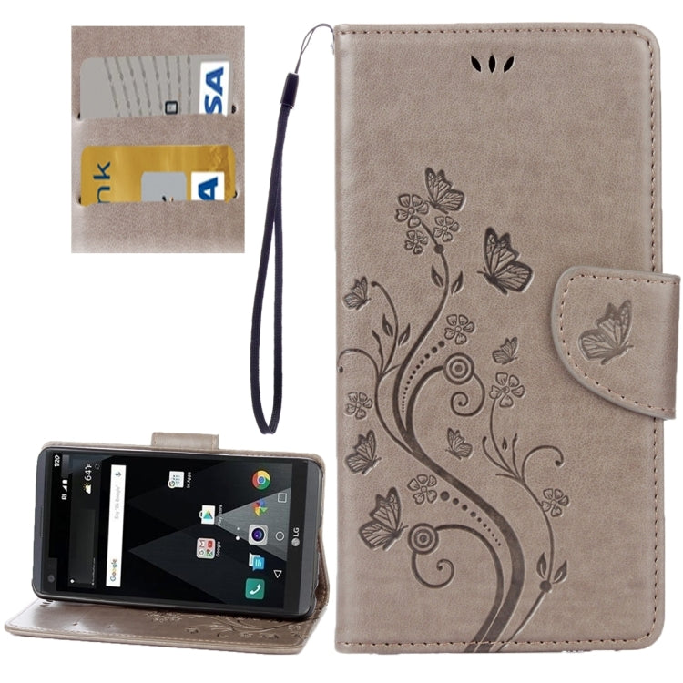 For LG V20 Butterflies Love Flowers Embossing Horizontal Flip Leather Case with Holder & Card Slots & Wallet & Lanyard