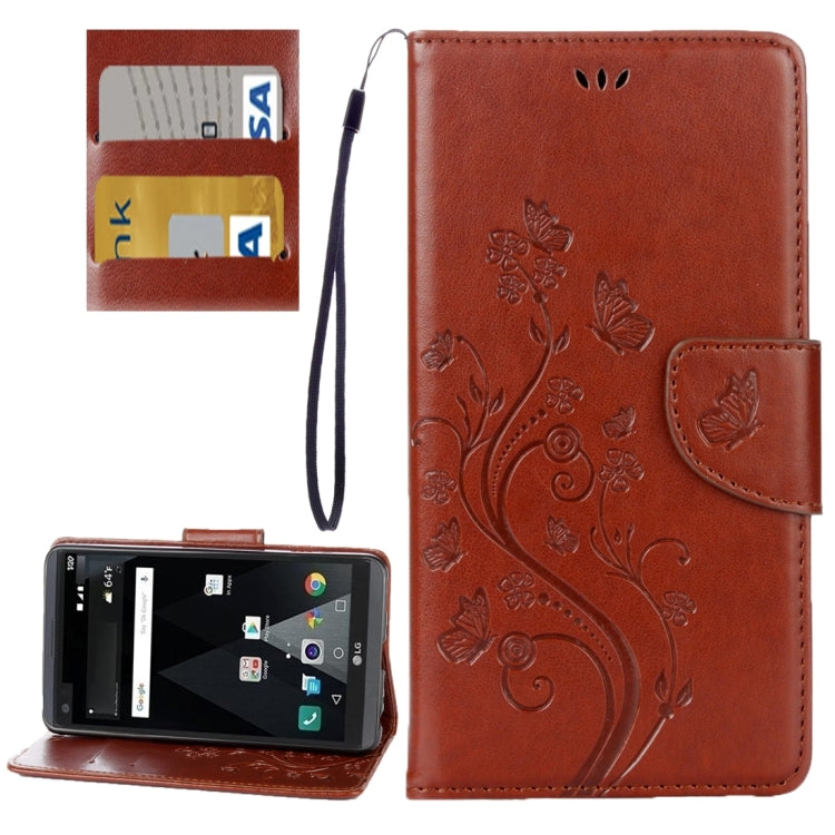 For LG V20 Butterflies Love Flowers Embossing Horizontal Flip Leather Case with Holder & Card Slots & Wallet & Lanyard