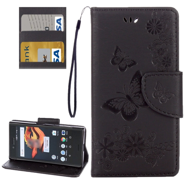 For Sony Xperia X Compact Butterflies Embossing Horizontal Flip Leather Case with Holder & Card Slots & Wallet & Lanyard