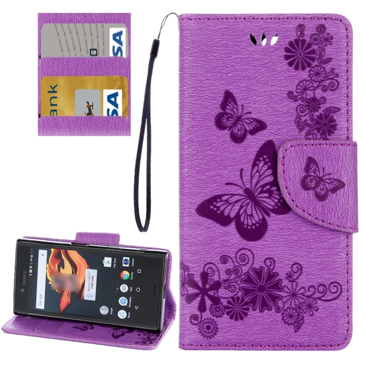 For Sony Xperia X Compact Butterflies Embossing Horizontal Flip Leather Case with Holder & Card Slots & Wallet & Lanyard