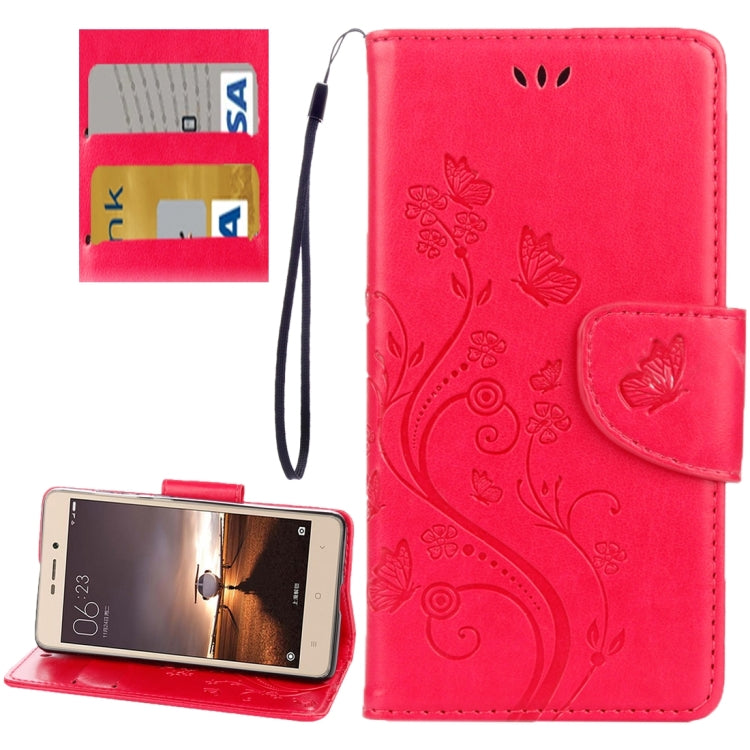For Xiaomi Redmi 3 Pro / 3s Butterflies Love Flowers Embossing Horizontal Flip Leather Case with Holder & Card Slots & Wallet & Lanyard
