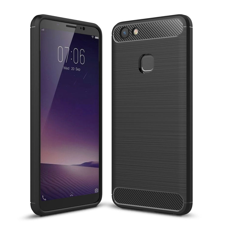 For Vivo V7 Plus Brushed Carbon Fiber Texture TPU Shockproof Anti-slip Soft Protective Back Cover Case
