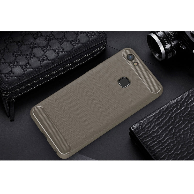 For Vivo V7 Plus Brushed Carbon Fiber Texture TPU Shockproof Anti-slip Soft Protective Back Cover Case