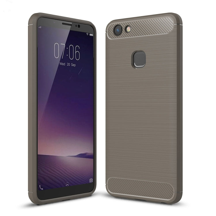 For Vivo V7 Plus Brushed Carbon Fiber Texture TPU Shockproof Anti-slip Soft Protective Back Cover Case