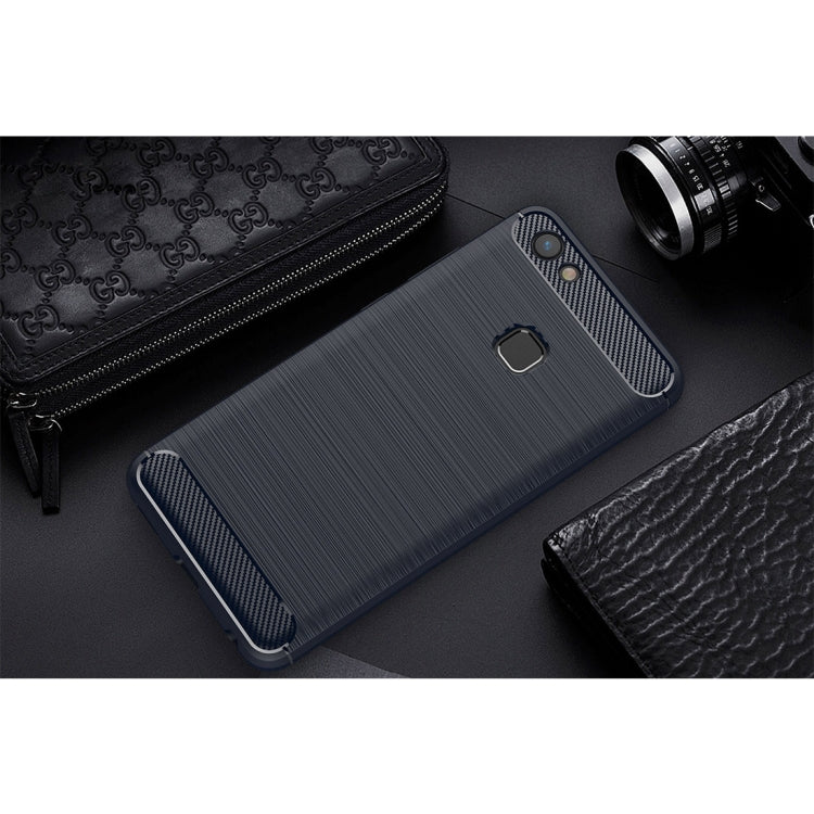 For Vivo V7 Plus Brushed Carbon Fiber Texture TPU Shockproof Anti-slip Soft Protective Back Cover Case