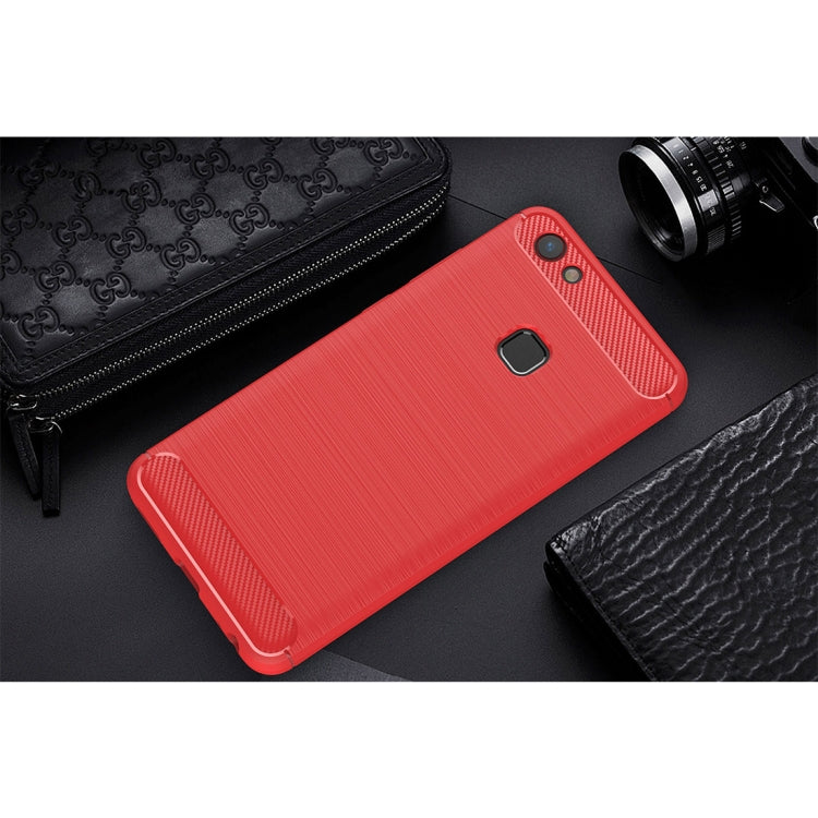 For Vivo V7 Plus Brushed Carbon Fiber Texture TPU Shockproof Anti-slip Soft Protective Back Cover Case