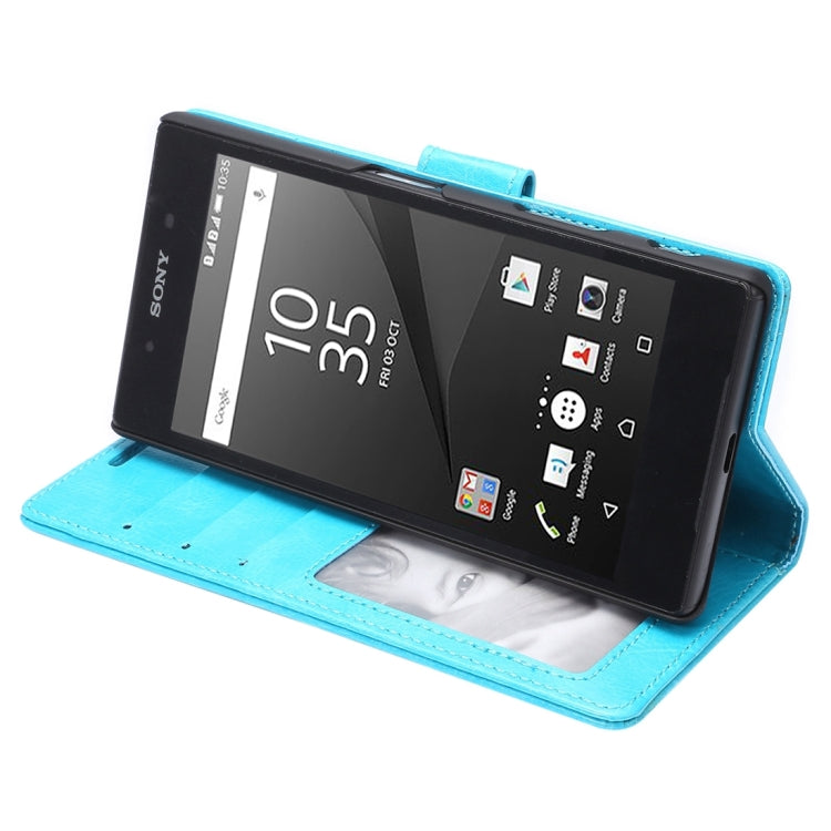 For Sony Xperia Z5 Crazy Horse Texture Horizontal Flip Leather Case with Photo Frame & Holder & Card Slots & Wallet & Lanyard