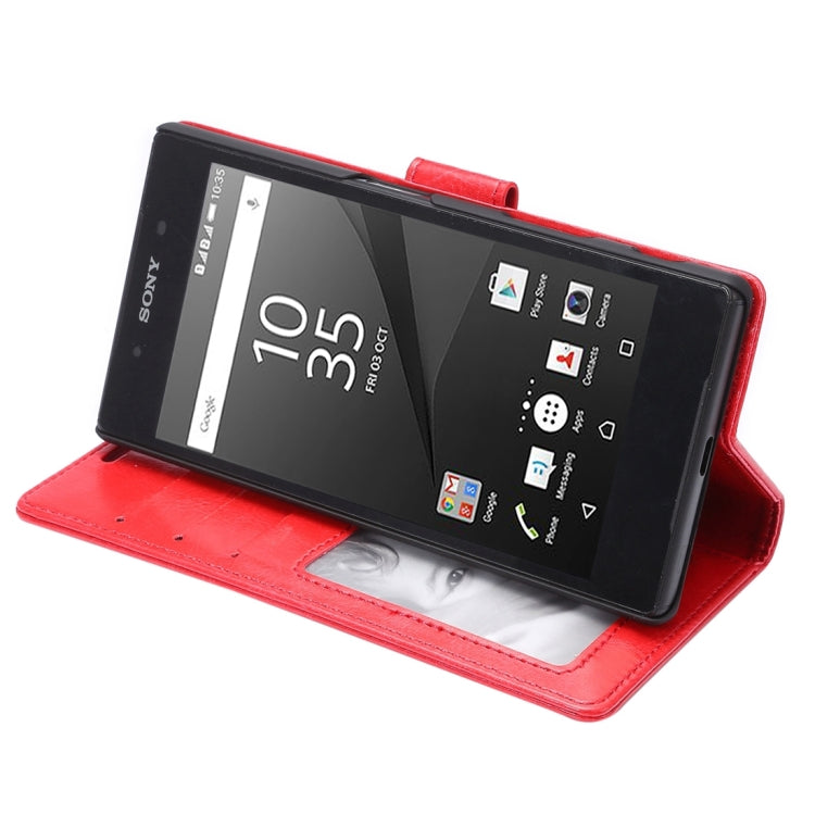 For Sony Xperia Z5 Crazy Horse Texture Horizontal Flip Leather Case with Photo Frame & Holder & Card Slots & Wallet & Lanyard