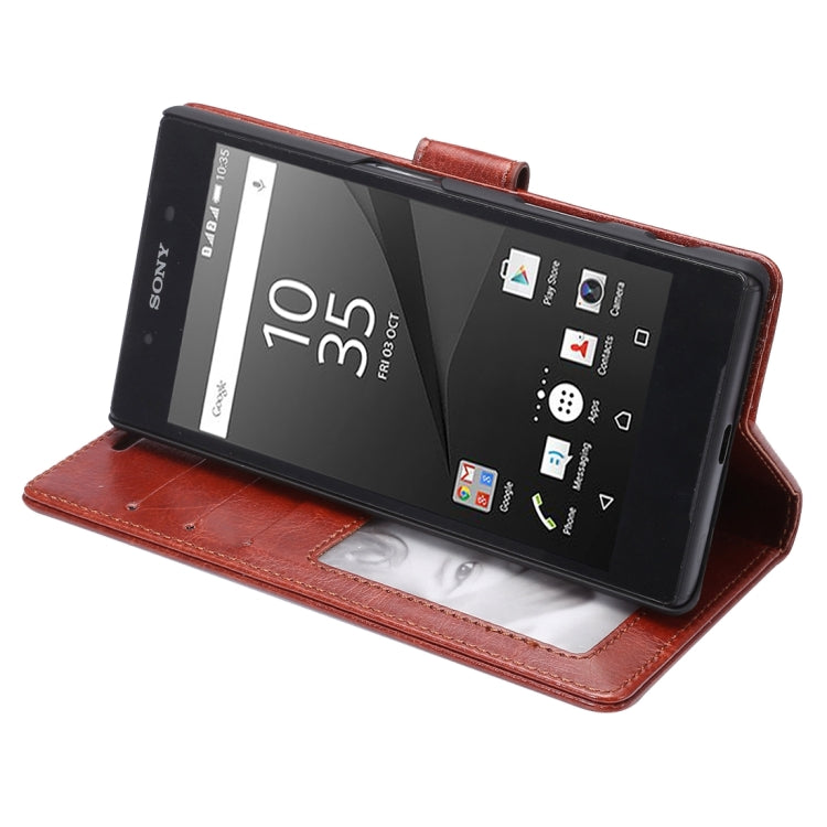 For Sony Xperia Z5 Crazy Horse Texture Horizontal Flip Leather Case with Photo Frame & Holder & Card Slots & Wallet & Lanyard