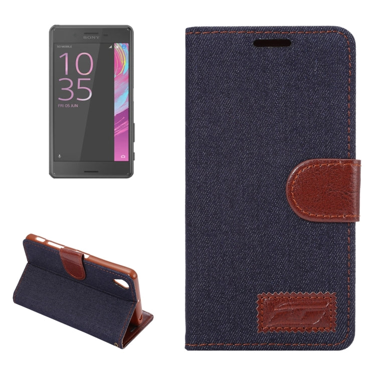 For Sony Xperia X Performance Jeans Horizontal Flip Leather Case with Holder & Card Slots(Black)
