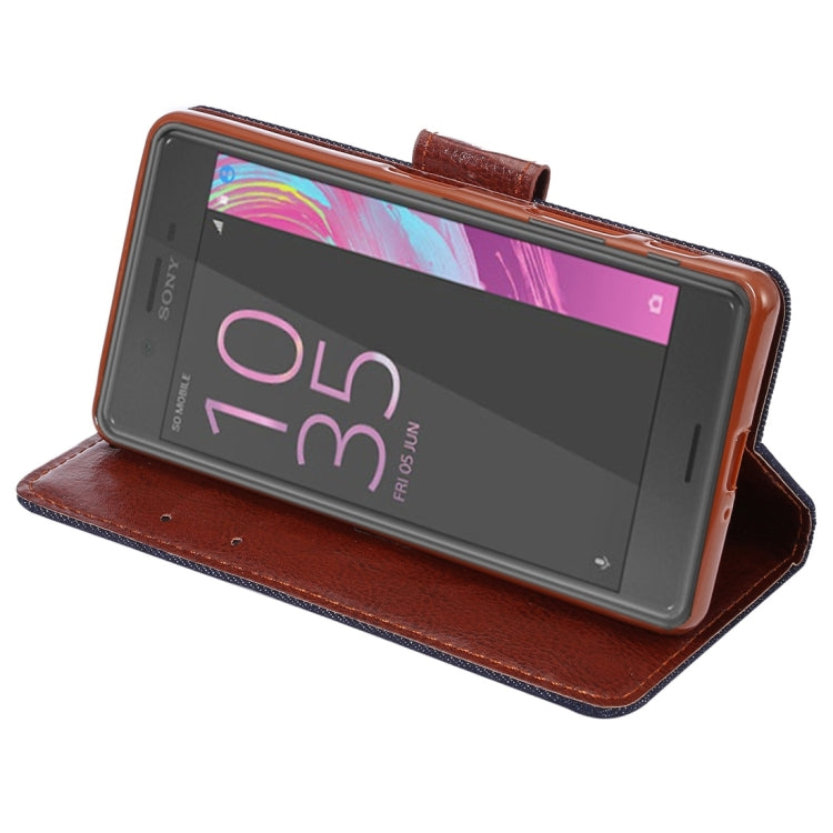 For Sony Xperia X Performance Jeans Horizontal Flip Leather Case with Holder & Card Slots(Black)