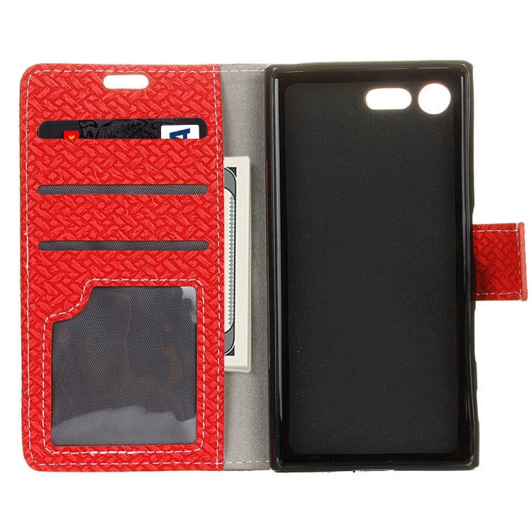 For Sony Xperia X Compact Weaving Texture Horizontal Flip PU Leather Case with Magnetic Buckle & Holder & Card Slots & Wallet & Photo Frame