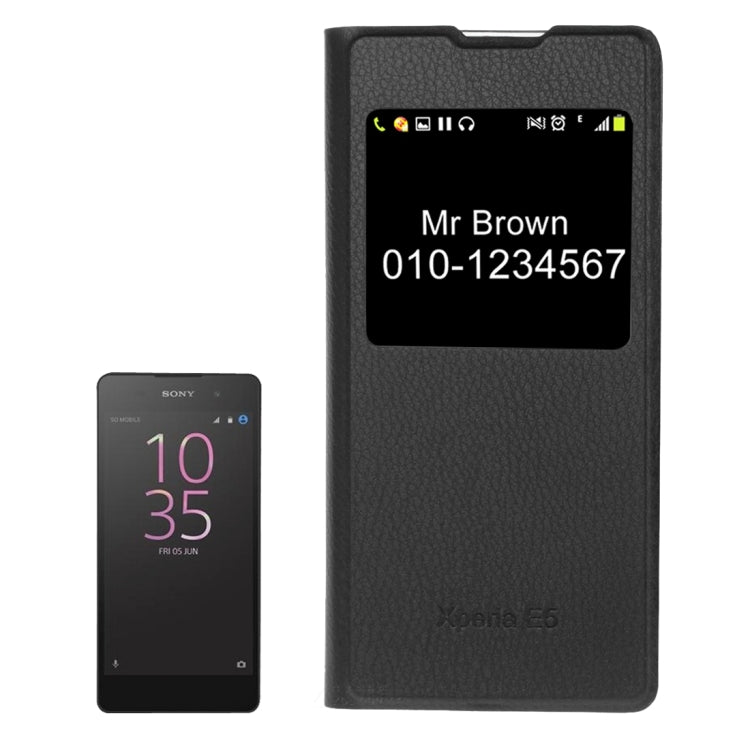 For Sony Xperia E5 Litchi Texture Horizontal Flip Leather Case with Call Display ID