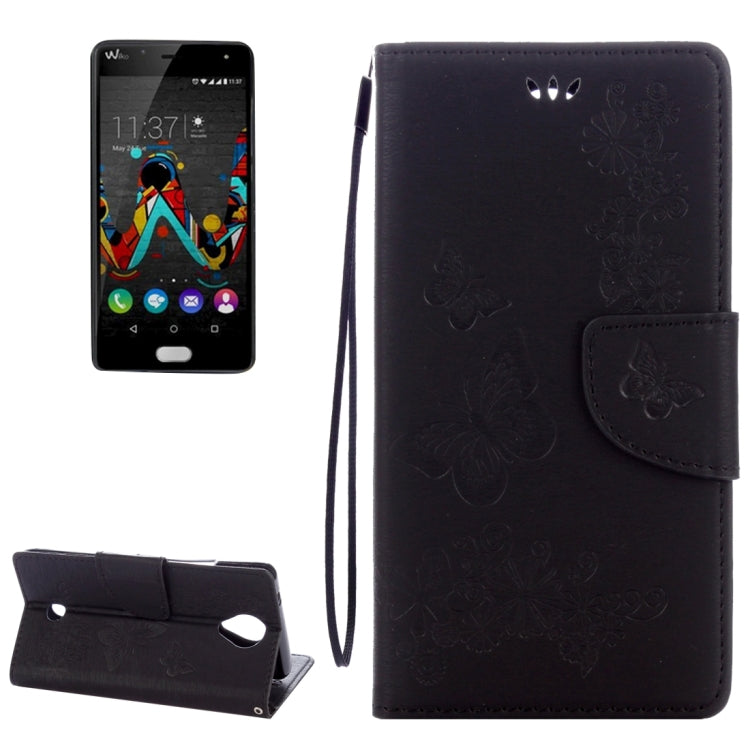Butterflies Embossing Horizontal Flip Leather Case for Wiko U Feel, with Holder & Card Slots & Wallet & Lanyard