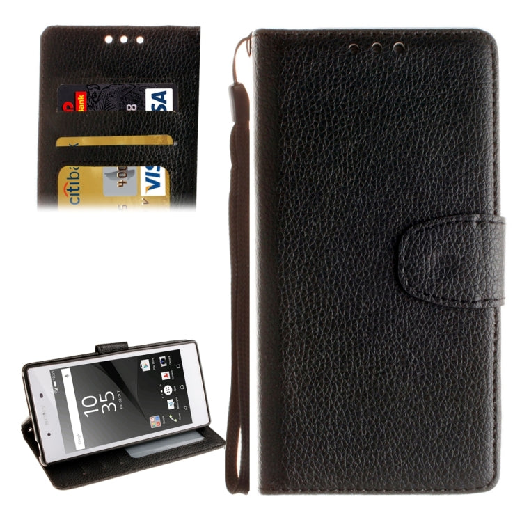 For Sony Xperia Z5 Litchi Texture Horizontal Flip PU Leather Case with Holder & Card Slots & Wallet & Photo Frame & Lanyard
