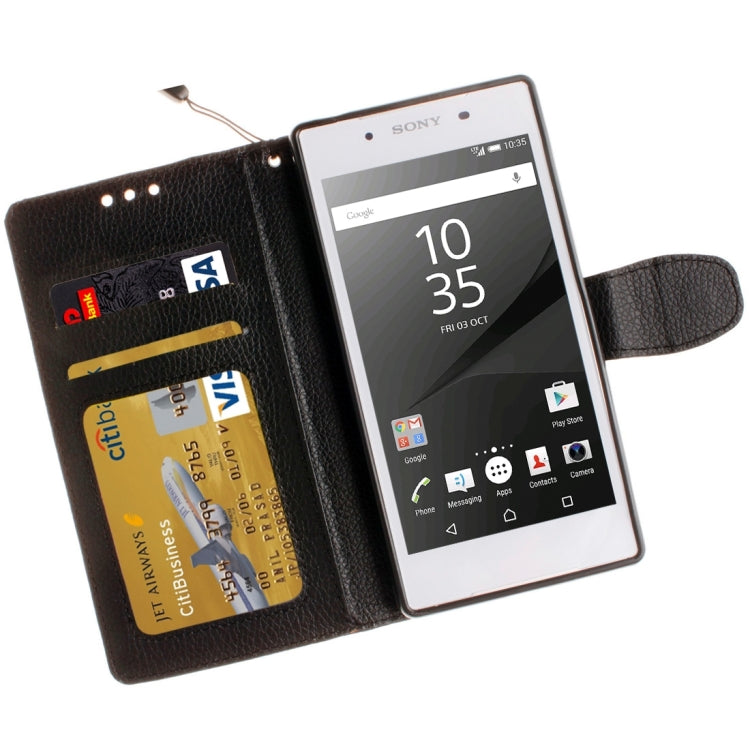 For Sony Xperia Z5 Litchi Texture Horizontal Flip PU Leather Case with Holder & Card Slots & Wallet & Photo Frame & Lanyard