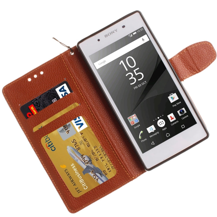 For Sony Xperia Z5 Litchi Texture Horizontal Flip PU Leather Case with Holder & Card Slots & Wallet & Photo Frame & Lanyard