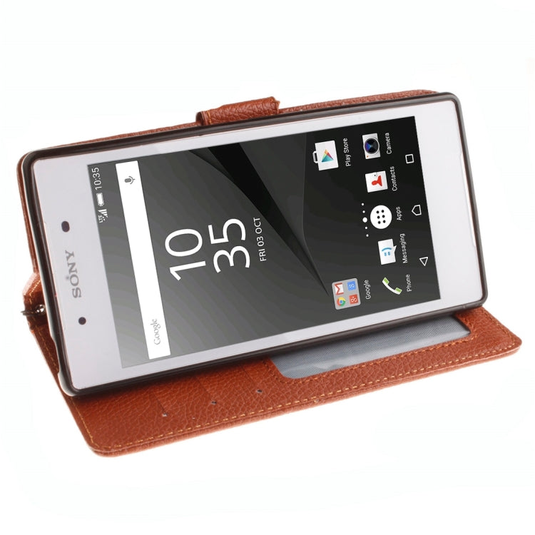 For Sony Xperia Z5 Litchi Texture Horizontal Flip PU Leather Case with Holder & Card Slots & Wallet & Photo Frame & Lanyard