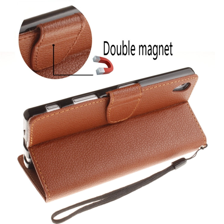 For Sony Xperia Z5 Litchi Texture Horizontal Flip PU Leather Case with Holder & Card Slots & Wallet & Photo Frame & Lanyard