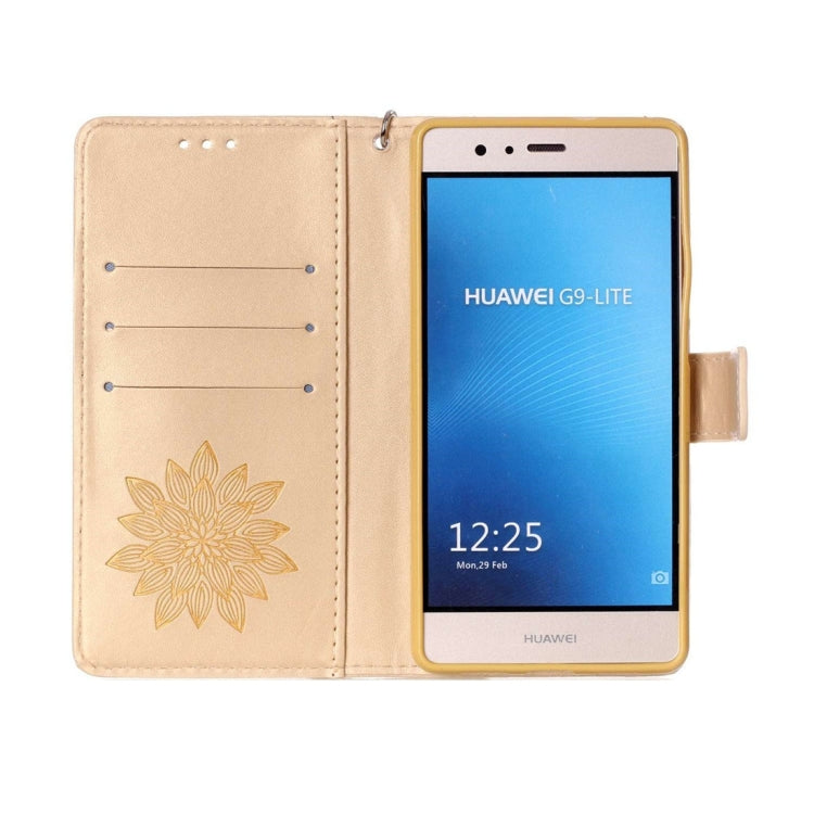 For Huawei P9 Lite Crazy Horse Texture Half Flower Printing Horizontal Flip Leather Case with Holder & Card Slots & Wallet & Lanyard