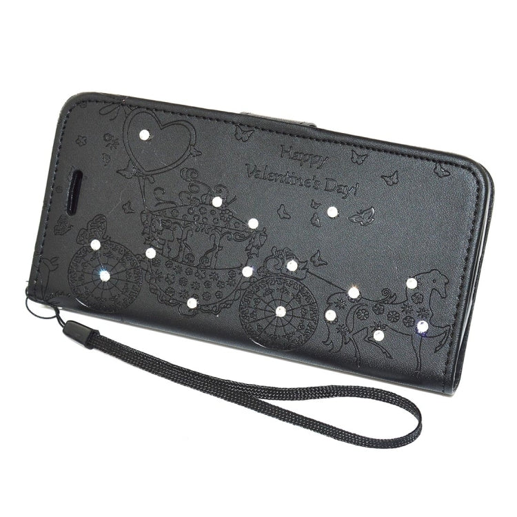 For Microsoft Lumia 550 Pressed Flower Butterfly Carriage Pattern Diamond Encrusted Horizontal Flip Leather Case with Holder & Card Slots & Wallet & Photo Frame & Lanyard