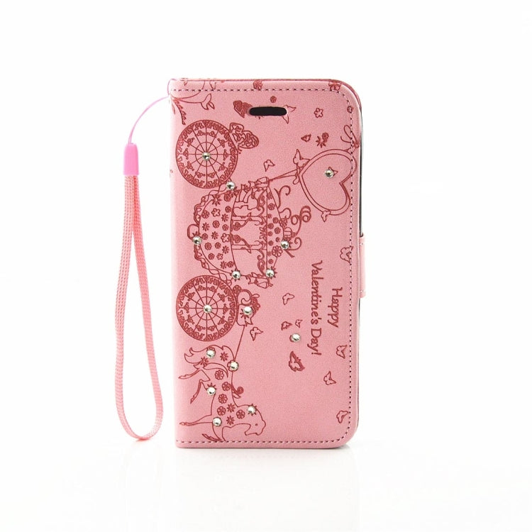 For Microsoft Lumia 550 Pressed Flower Butterfly Carriage Pattern Diamond Encrusted Horizontal Flip Leather Case with Holder & Card Slots & Wallet & Photo Frame & Lanyard