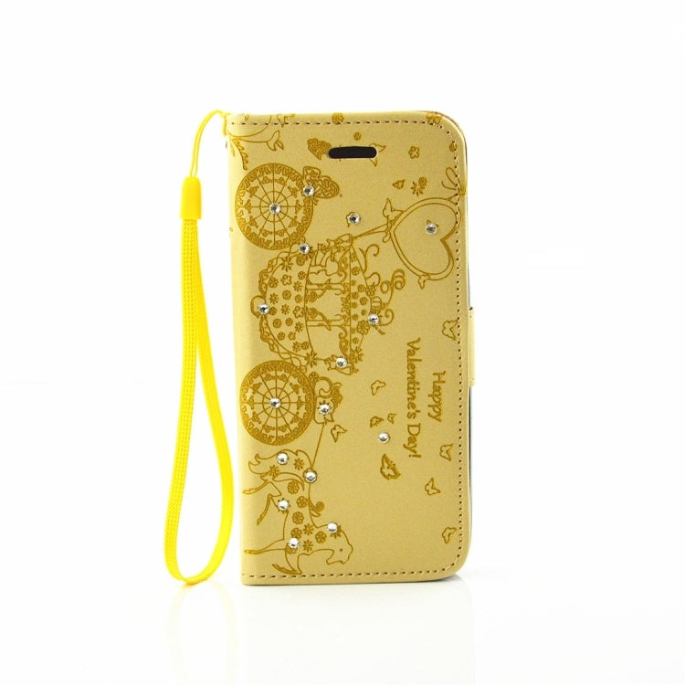 For Microsoft Lumia 550 Pressed Flower Butterfly Carriage Pattern Diamond Encrusted Horizontal Flip Leather Case with Holder & Card Slots & Wallet & Photo Frame & Lanyard