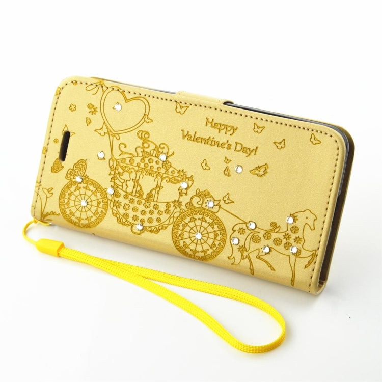 For Microsoft Lumia 550 Pressed Flower Butterfly Carriage Pattern Diamond Encrusted Horizontal Flip Leather Case with Holder & Card Slots & Wallet & Photo Frame & Lanyard