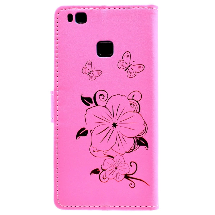 For Huawei P9 Lite Bronzing Butterfly Pattern Horizontal Flip PU Leather Case with Holder & Card Slots & Wallet