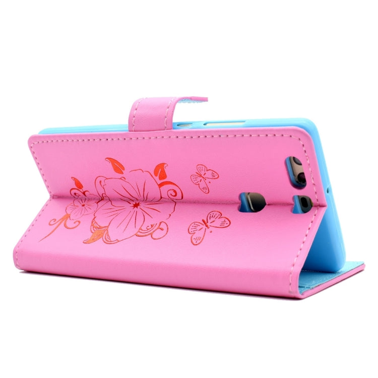 For Huawei P9 Bronzing Butterfly Pattern Horizontal Flip PU Leather Case with Holder & Card Slots & Wallet