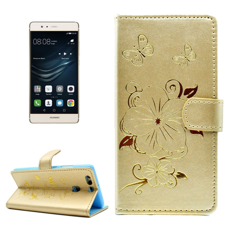 For Huawei P9 Bronzing Butterfly Pattern Horizontal Flip PU Leather Case with Holder & Card Slots & Wallet