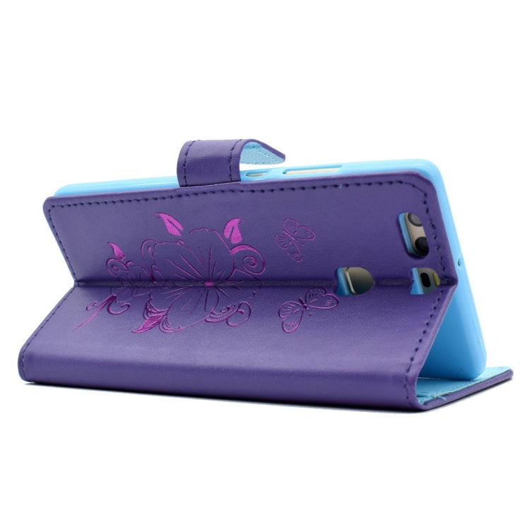 For Huawei P9 Bronzing Butterfly Pattern Horizontal Flip PU Leather Case with Holder & Card Slots & Wallet