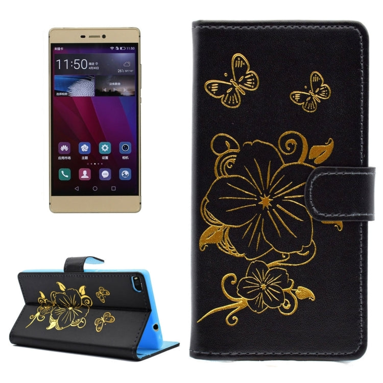 For Huawei P8 Bronzing Butterfly Pattern Horizontal Flip PU Leather Case with Holder & Card Slots & Wallet