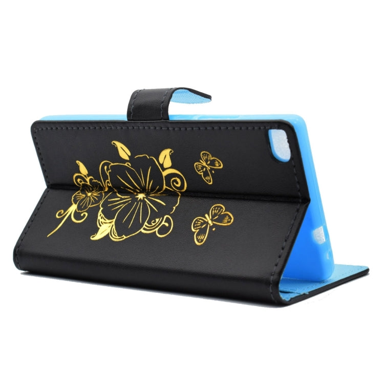 For Huawei P8 Bronzing Butterfly Pattern Horizontal Flip PU Leather Case with Holder & Card Slots & Wallet