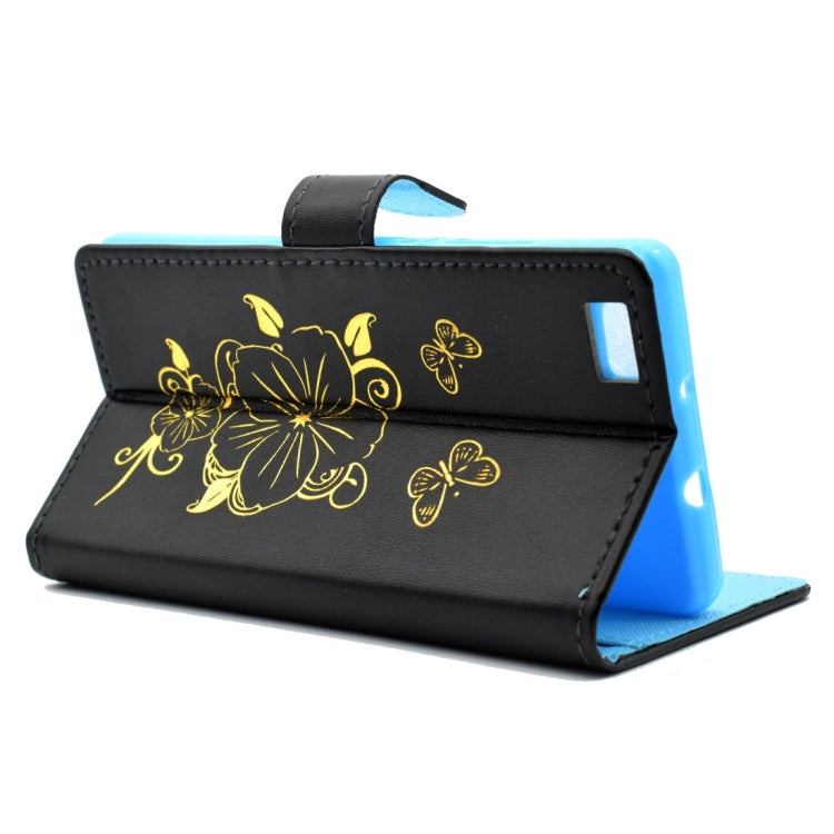 For Huawei P8 Lite Bronzing Butterfly Pattern Horizontal Flip PU Leather Case with Holder & Card Slots & Wallet