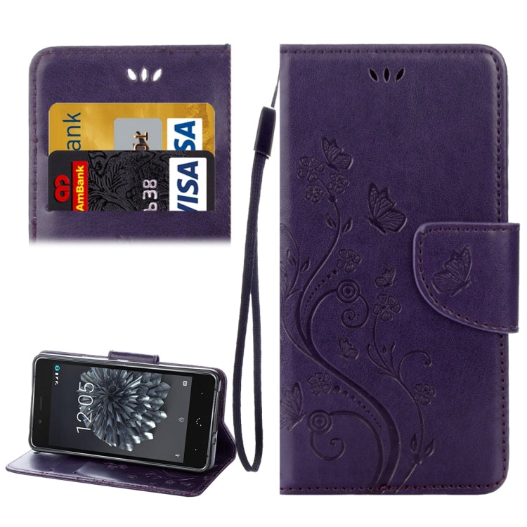For BQ Aquaris X5 Plus Butterflies Love Flowers Embossing Horizontal Flip Leather Case with Holder & Card Slots & Wallet & Lanyard