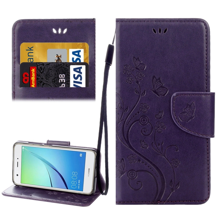 For Huawei nova Butterflies LOVE for Flowers Embossing Horizontal Flip Leather Case with Holder & Card Slots & Wallet & Lanyard